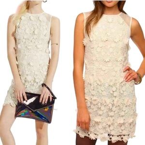 Thistle Pearl Cream Crocheted 3D Flowers Dress